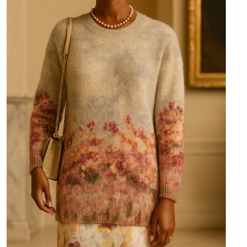 J.Crew Collection Alpaca–Merino Watercolor Floral Oversized Tunic Sweater NWT S